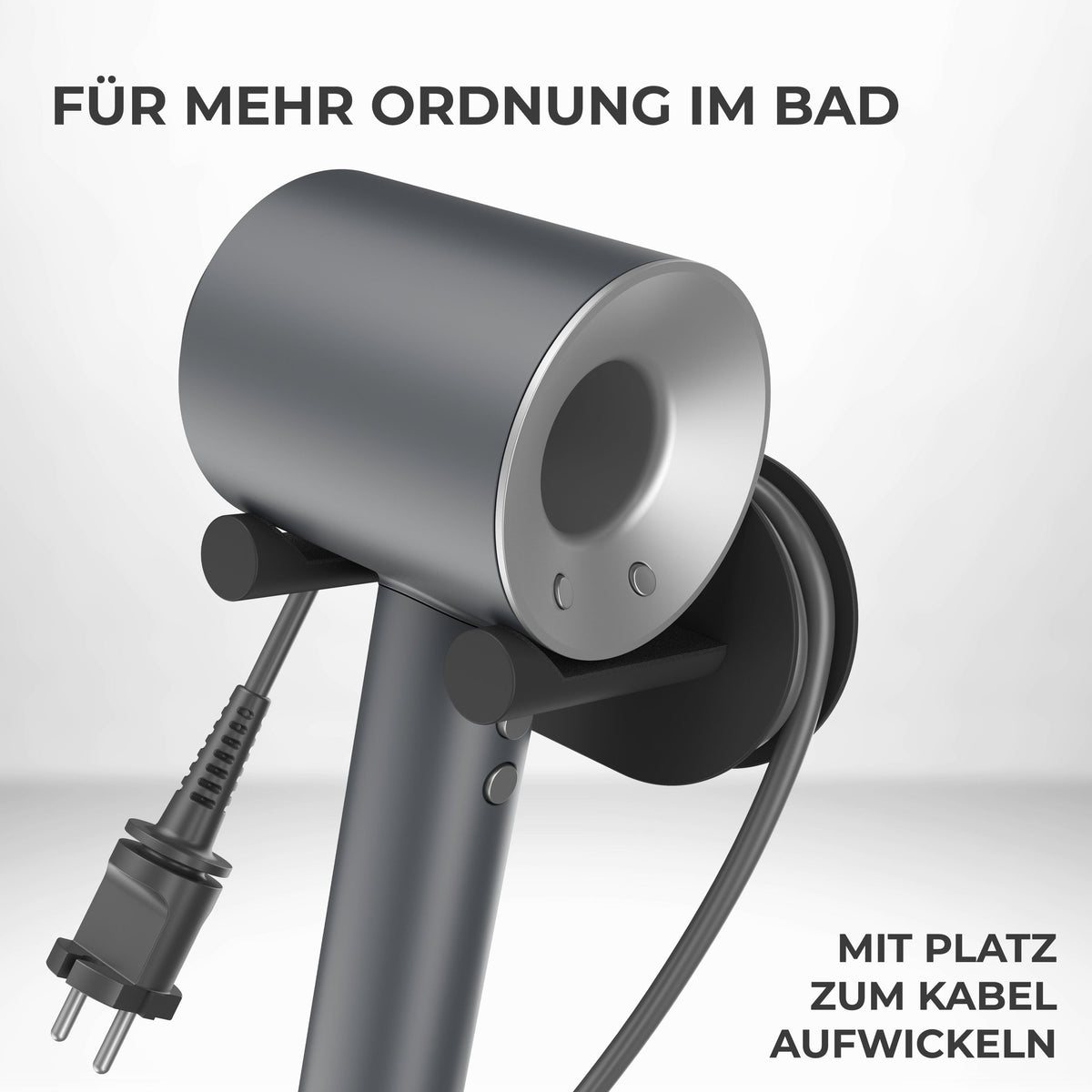 ovimar Haartrocknerhalter Rovaer – Edelstahl, schwarz matt, Wandmontage ohne Bohren
