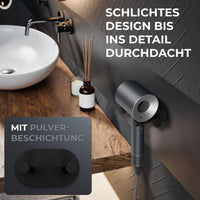 ovimar Haartrocknerhalter Rovaer – Edelstahl, schwarz matt, Wandmontage ohne Bohren