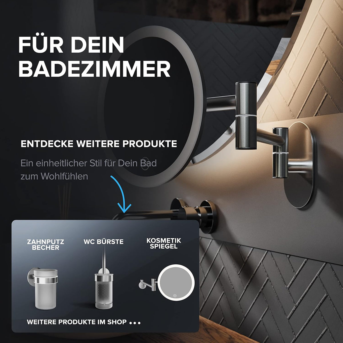Kosmetikspiegel mit Wandhalterung in verschiedenen Farben